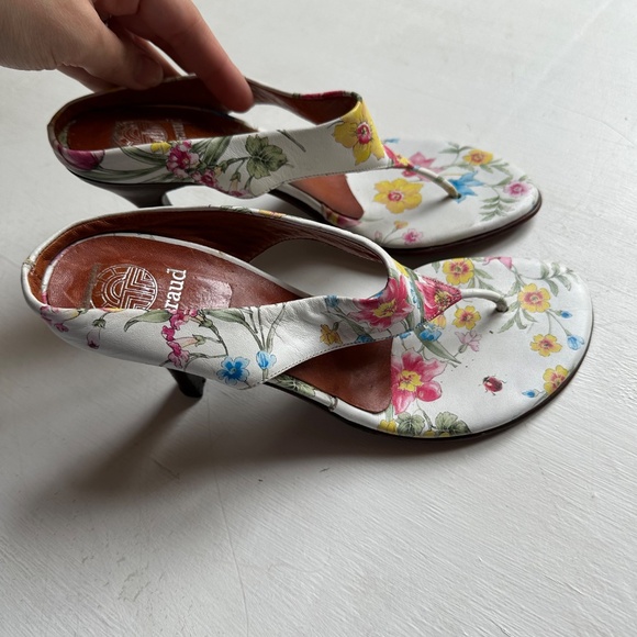 Louis Feraud T Strap Floral Heels - Picture 3 of 9